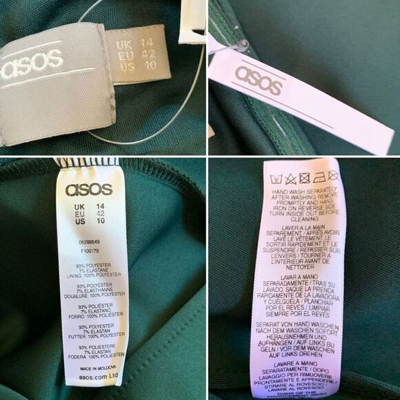 ASOS Bandeau Fold Bow Front Scuba Midi Dress Dark Green Size 10 - Picture 8 of 8